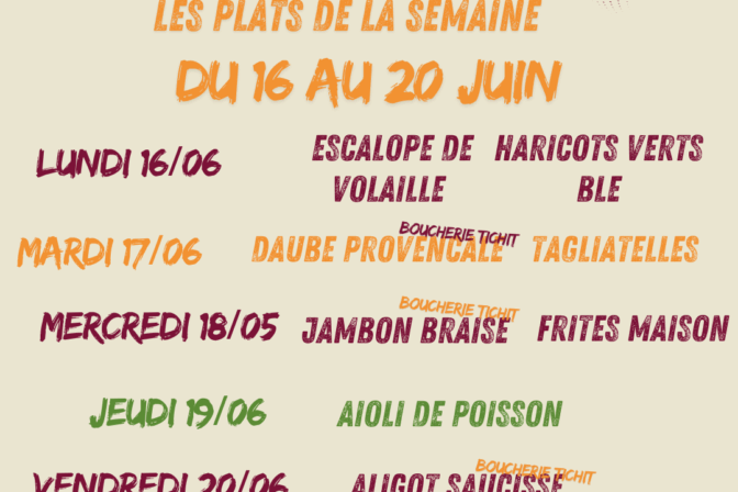 Au menu la semaine prochaine