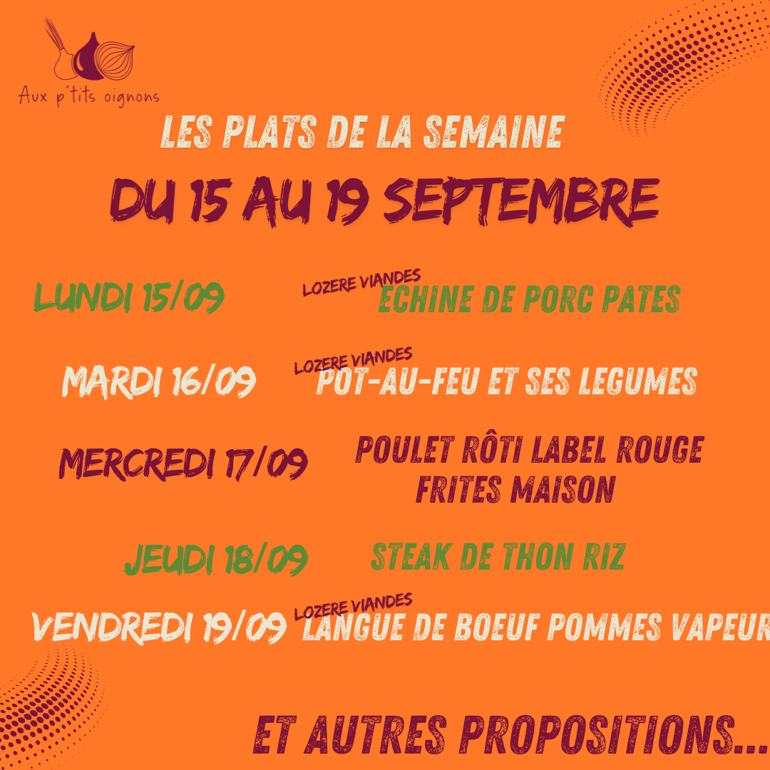 Au menu de la semaine du 15 au 19 septembre à la CAFET’