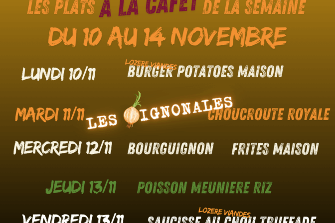 Au menu de la Cafèt’ du 11 au 14 novembre