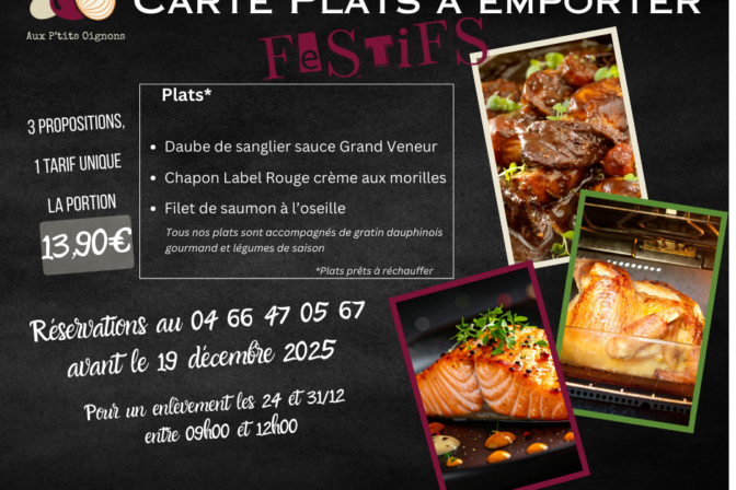 Réserver vos plats à emporter pour les fêtes