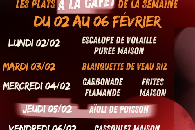 Au menu P’tits Oignons du 02 au 06 février
