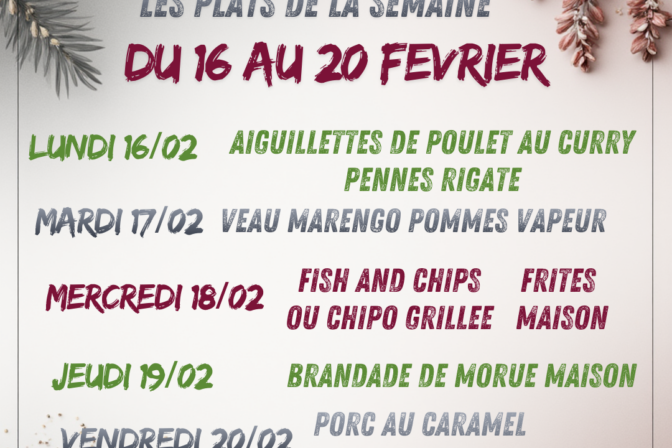 Au programme de la Cafèt’ Aux ptits oignons du 16 au 20 février 2026