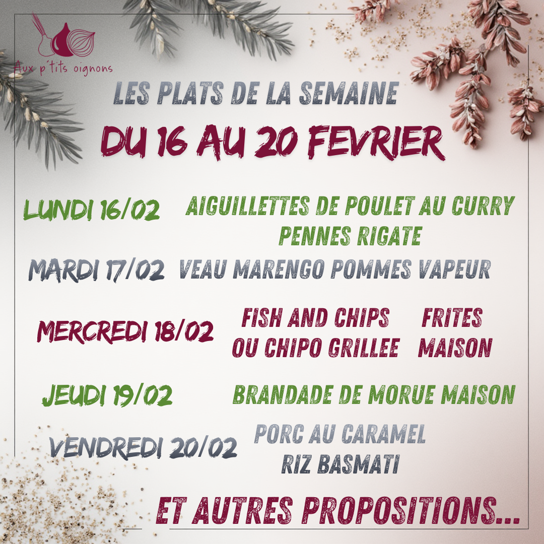 Au programme de la Cafèt’ Aux ptits oignons du 16 au 20 février 2026