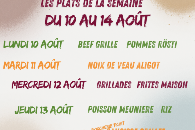 Les plats de la semaine Aux P’tits Oignons