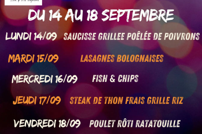🧅Au programme de la Cafèt’ du 14 au 18 septembre